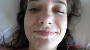 Gia Paige sees the cum blasting at her face and closes her eyes